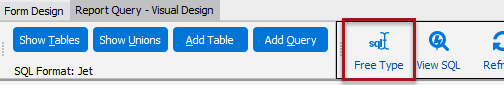 This shows the location of the Free Type icon within the Edit DataBlock dialog box.